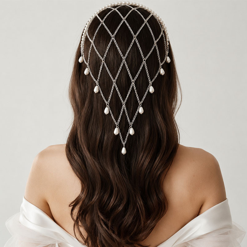 Beaded Trim Fringe - Touca de Cabelo Elegante para Casamento