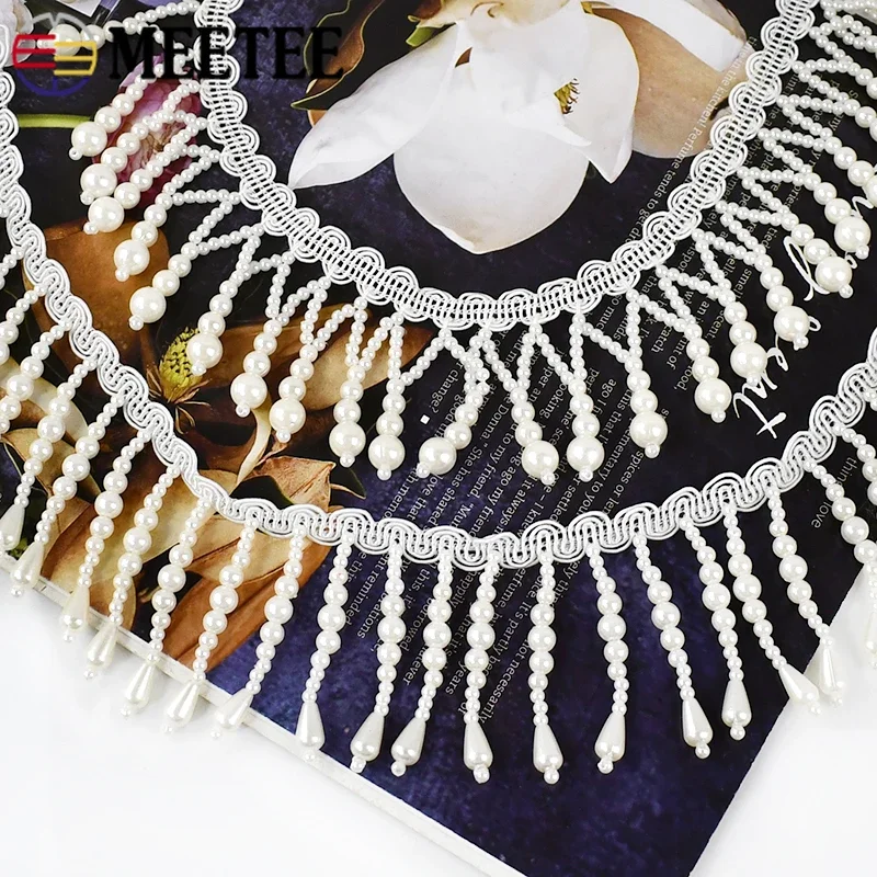 Fringe Ribbon Sewing - 1/2 jardas pérola frisada borla franja
