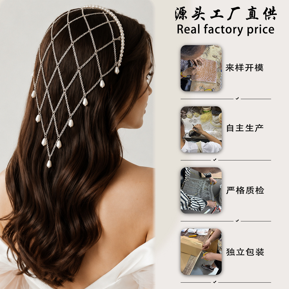 Touca de Cabelo Elegante para  - Beaded Trim Fringe avaliação e preço