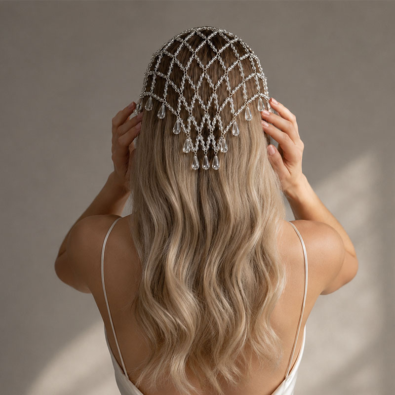 Touca de Cabelo Elegante para  - Beaded Trim Fringe avaliação e preço